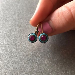 Gold, Blue, and Pink Flower Liz Palacios Earrings